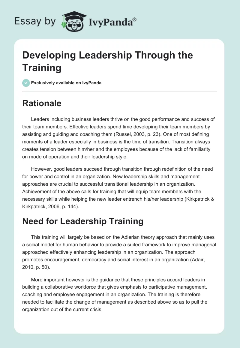 Developing Leadership Through the Training. Page 1