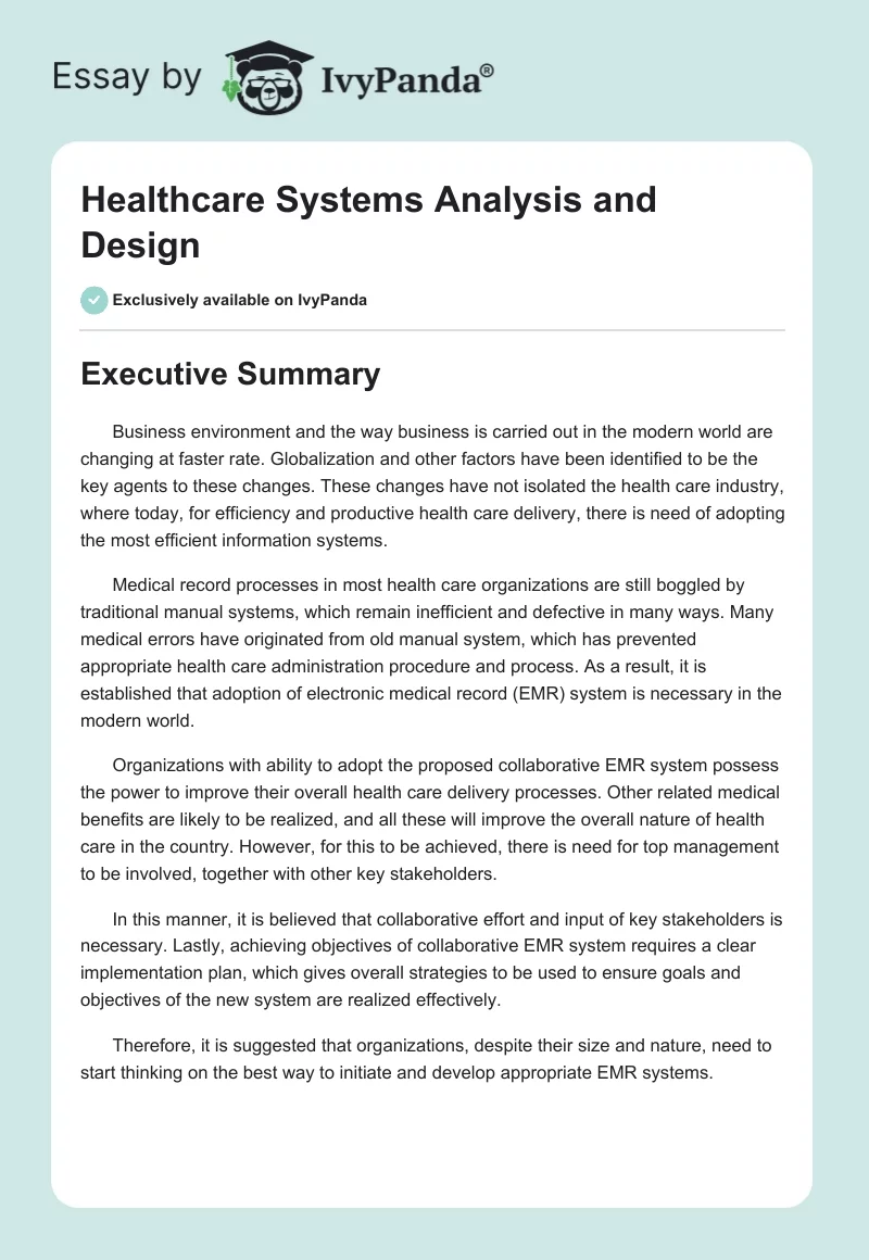 Healthcare Systems Analysis and Design. Page 1
