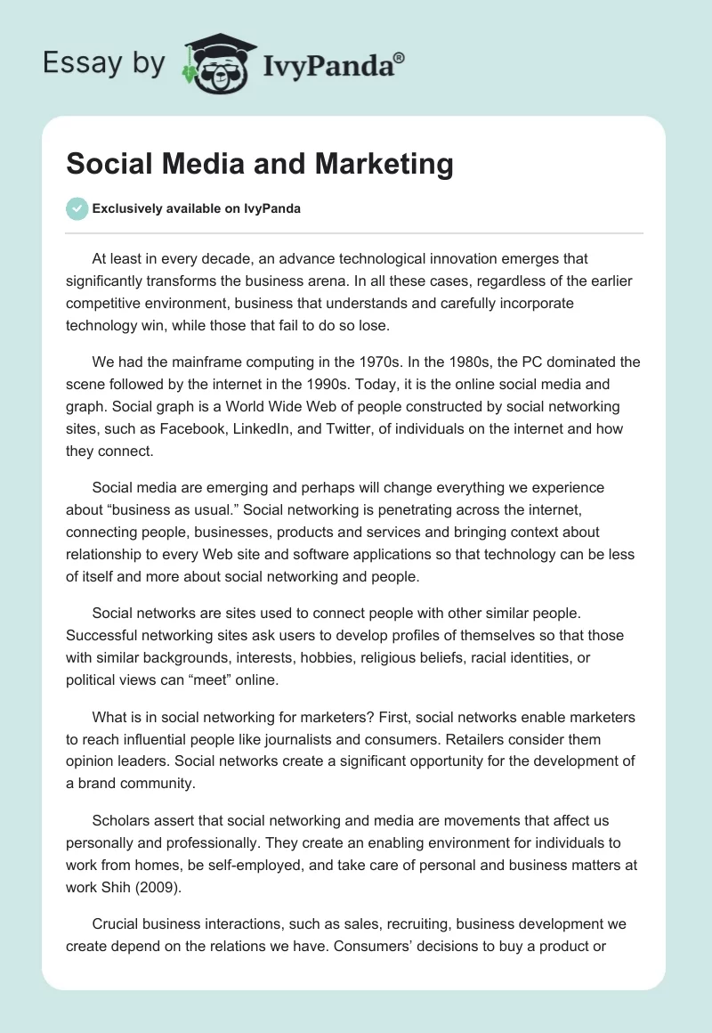 Social Media and Marketing. Page 1