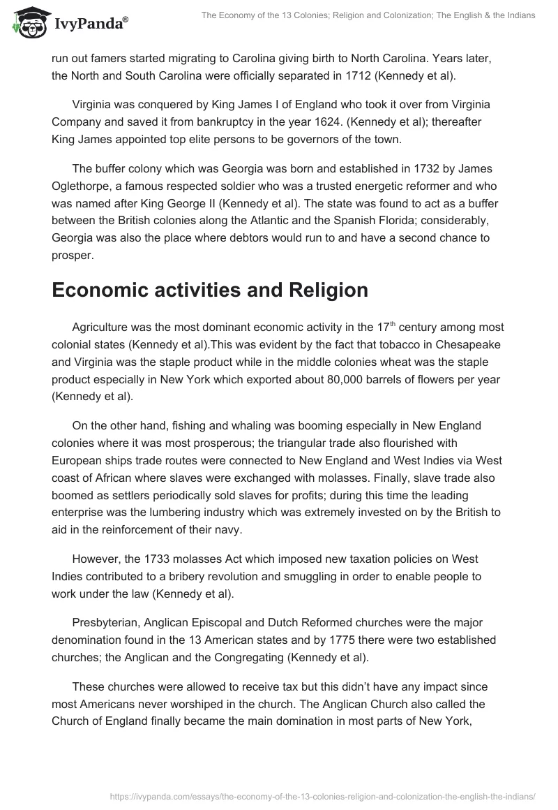 The Economy of the 13 Colonies; Religion and Colonization; The English & the Indians. Page 2