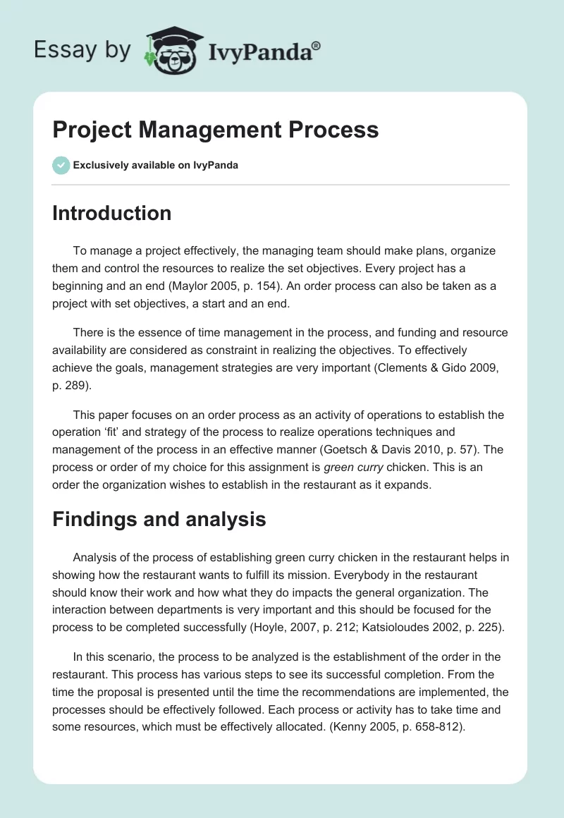 Project Management Process. Page 1