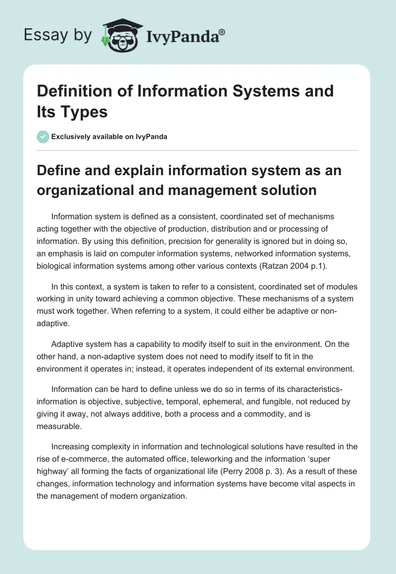 Definition of Information Systems and Its Types. Page 1