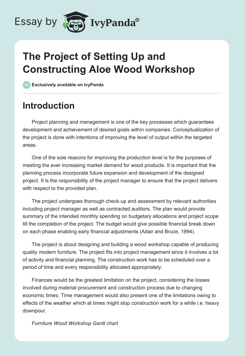 The Project of Setting Up and Constructing Aloe Wood Workshop. Page 1