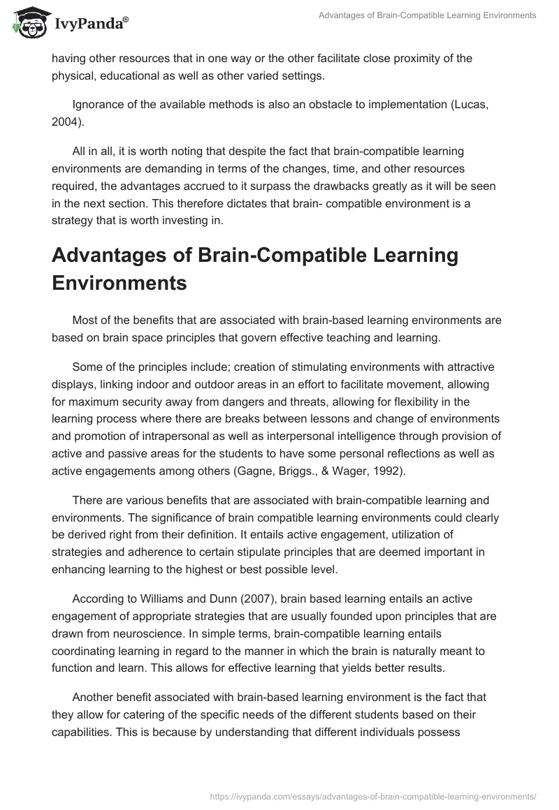 Advantages of Brain-Compatible Learning Environments. Page 4