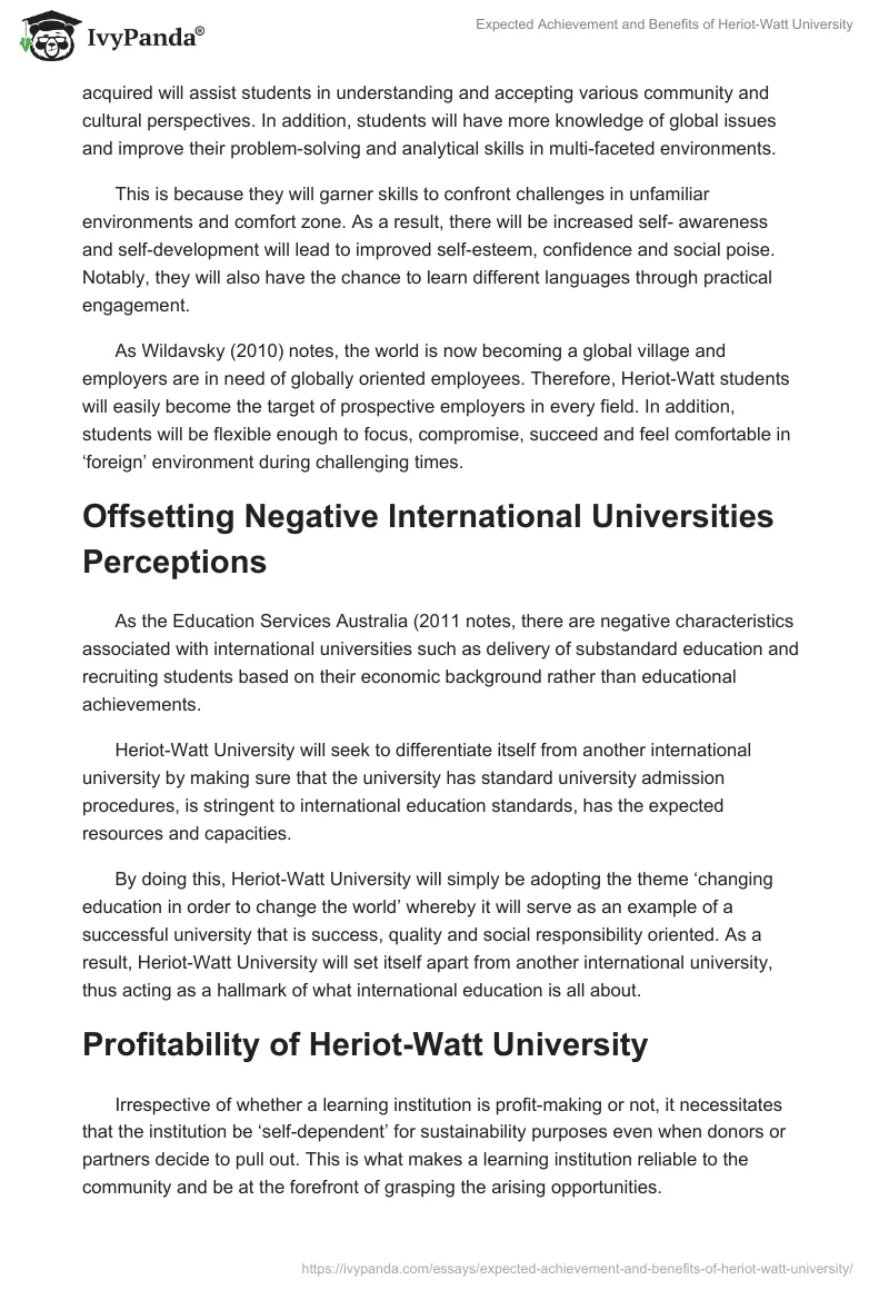Expected Achievement and Benefits of Heriot-Watt University. Page 3