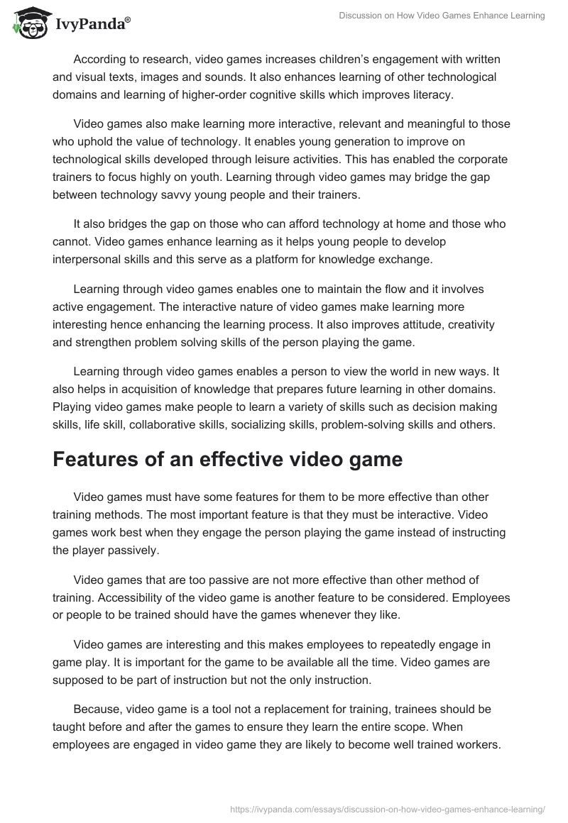 Discussion on How Video Games Enhance Learning. Page 2