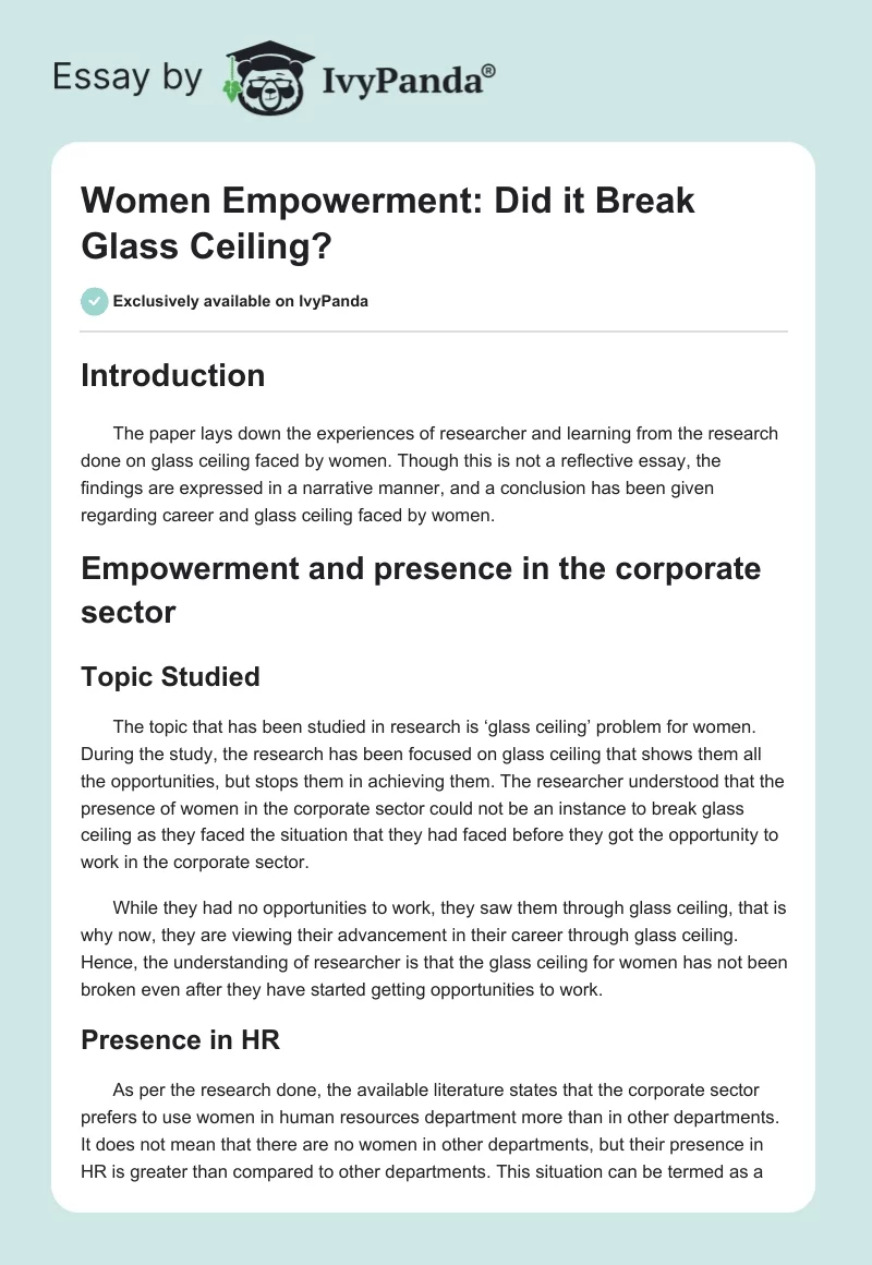 Women Empowerment: Did it Break Glass Ceiling?. Page 1