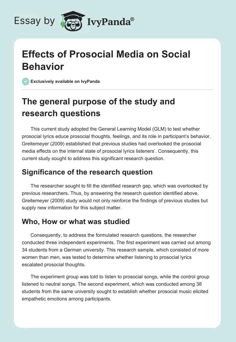 Effects of Prosocial Media on Social Behavior. Page 1