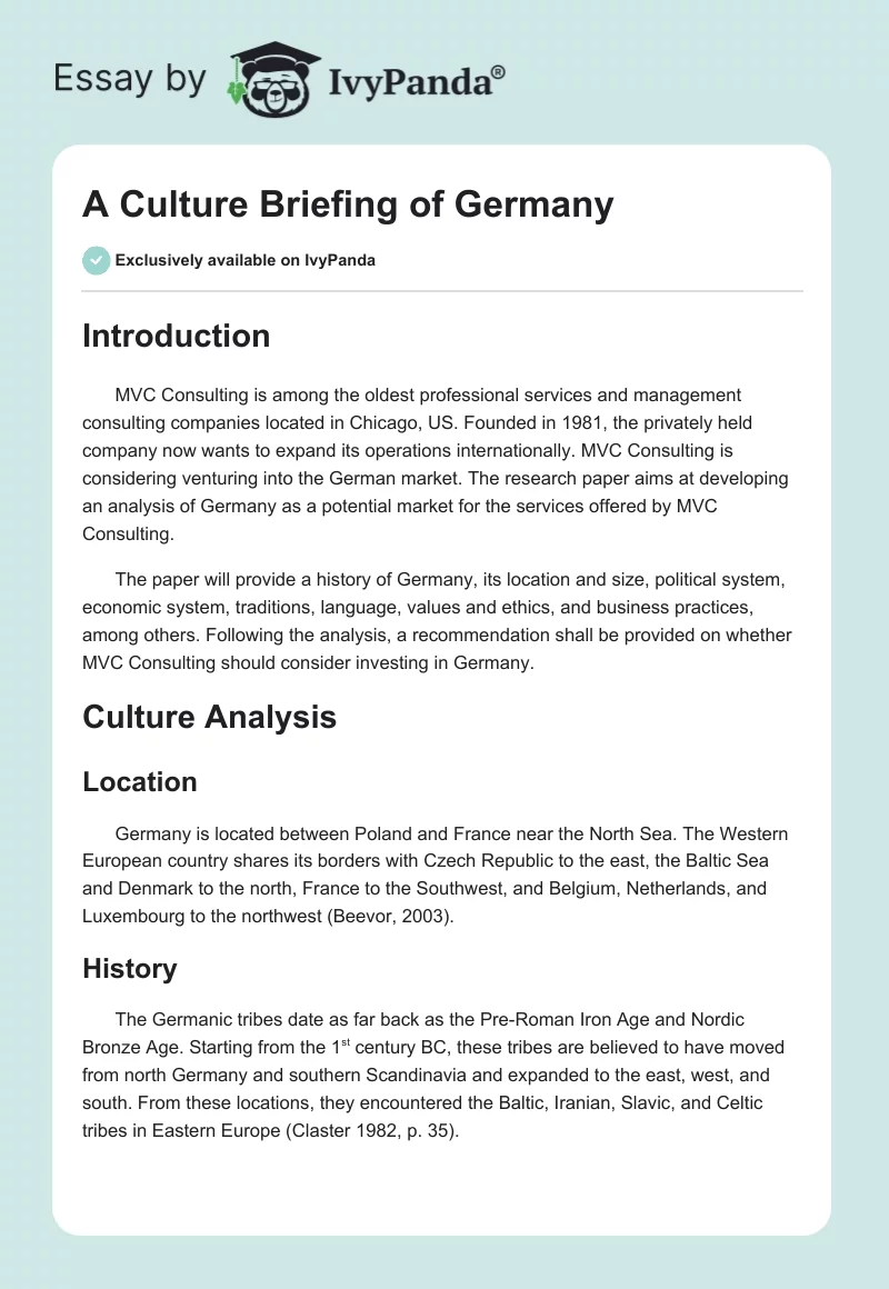 A Culture Briefing of Germany. Page 1