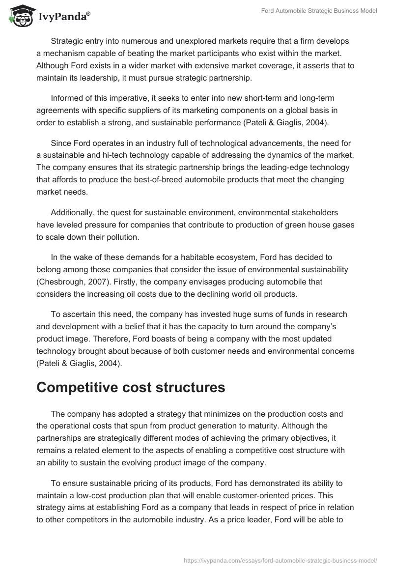 Ford Automobile Strategic Business Model. Page 2
