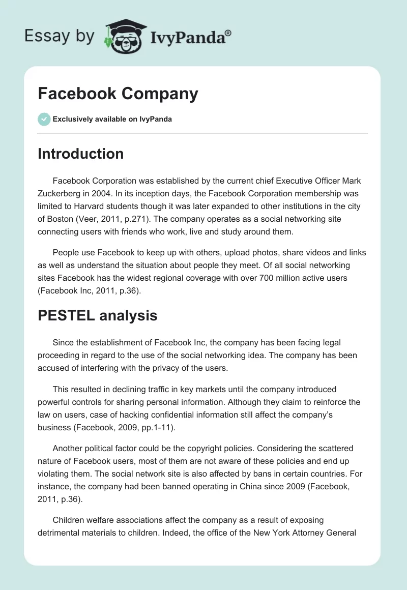 Facebook Company. Page 1