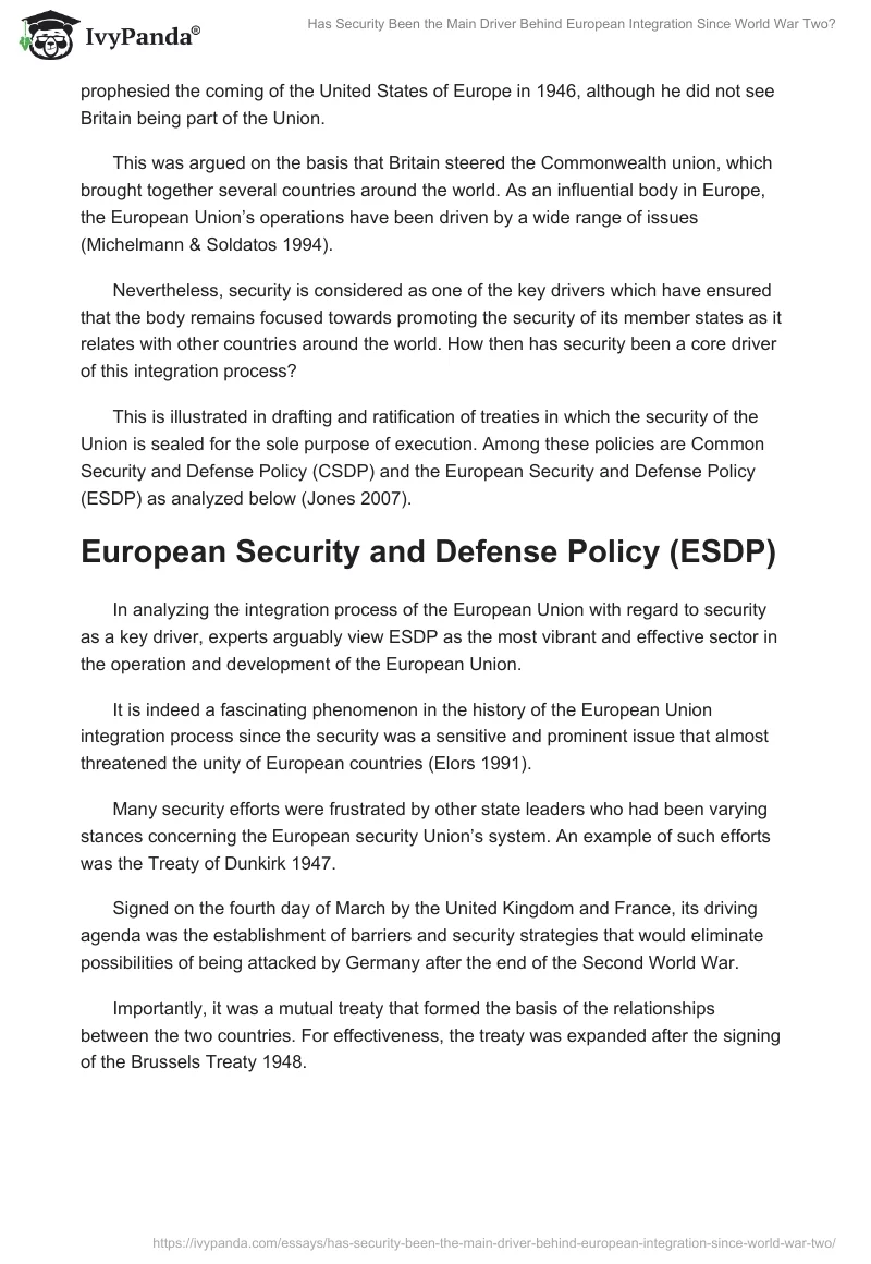 Has Security Been the Main Driver Behind European Integration Since World War Two?. Page 3