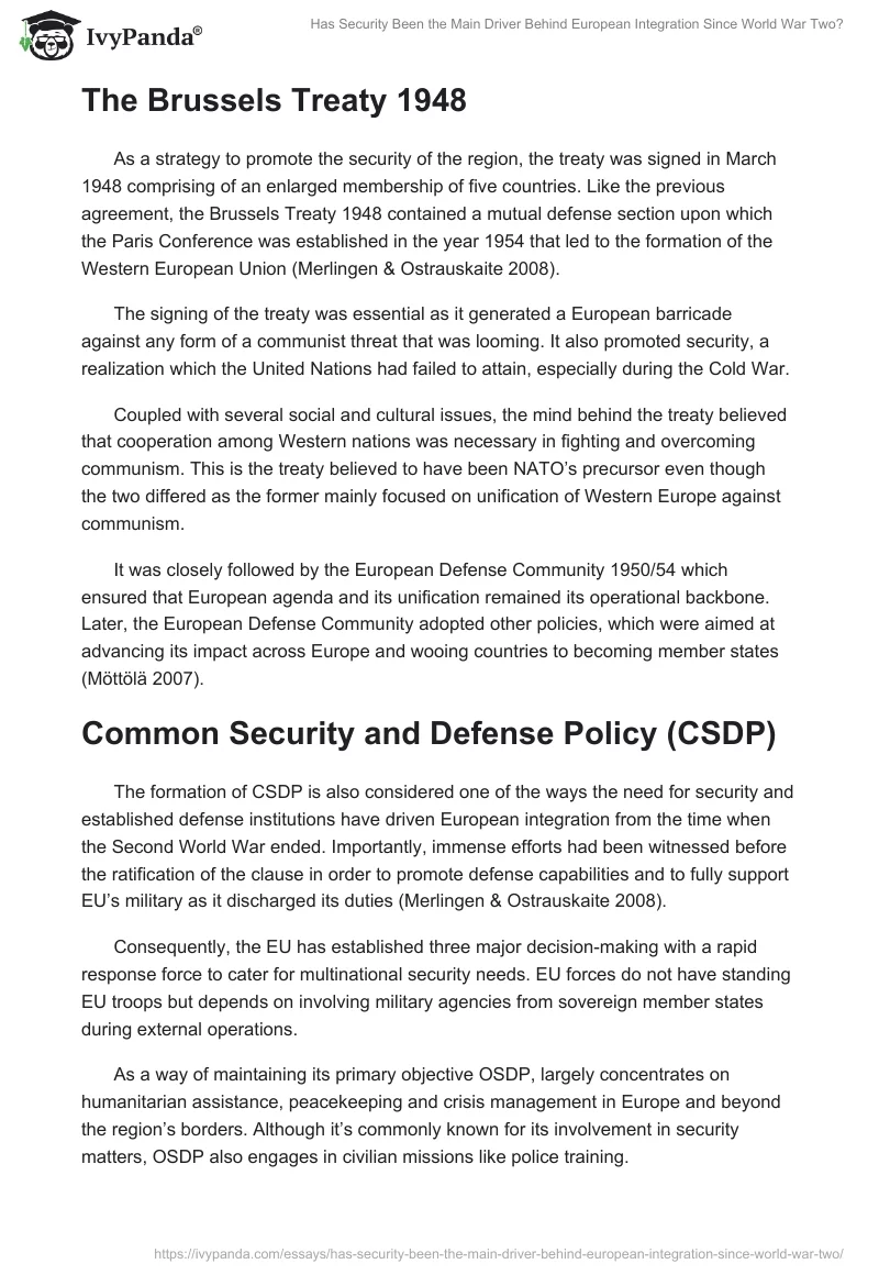 Has Security Been the Main Driver Behind European Integration Since World War Two?. Page 4