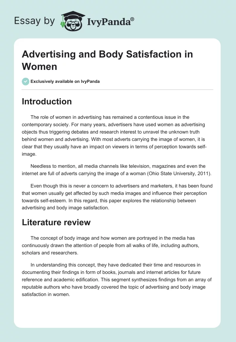 Advertising and Body Satisfaction in Women. Page 1