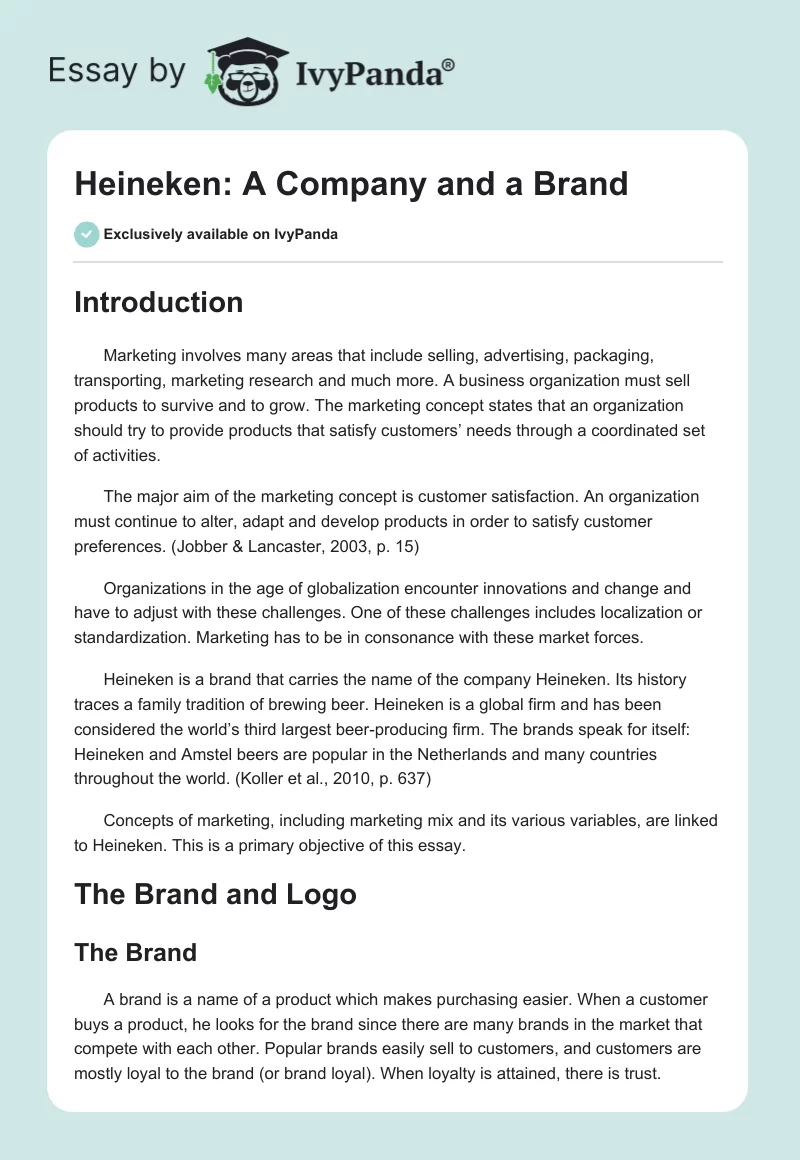 Heineken: A Company and a Brand. Page 1