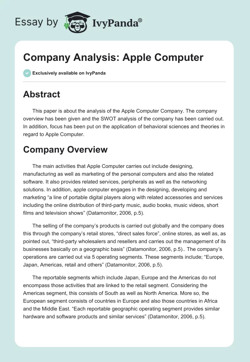 Company Analysis: Apple Computer. Page 1