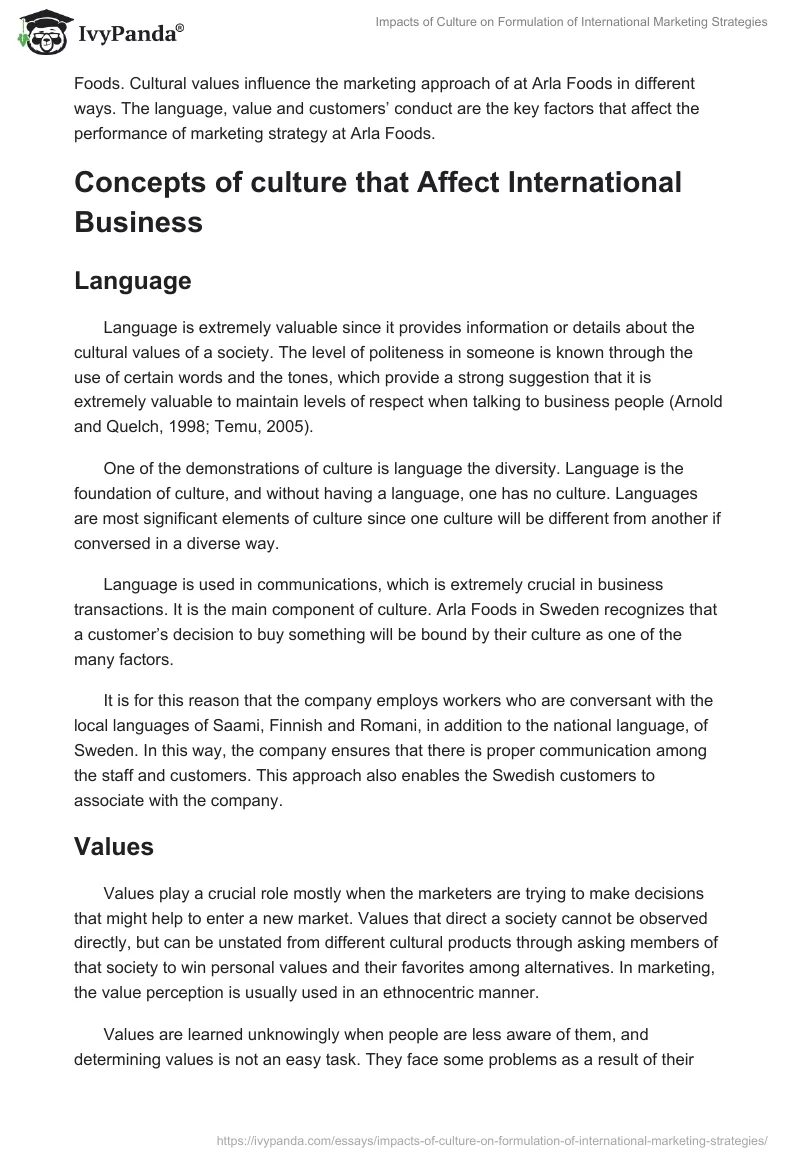 Impacts of Culture on Formulation of International Marketing Strategies. Page 2