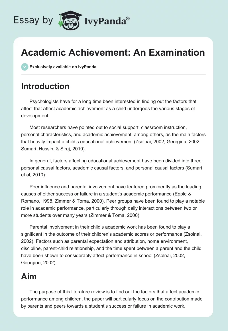 Academic Achievement: An Examination. Page 1