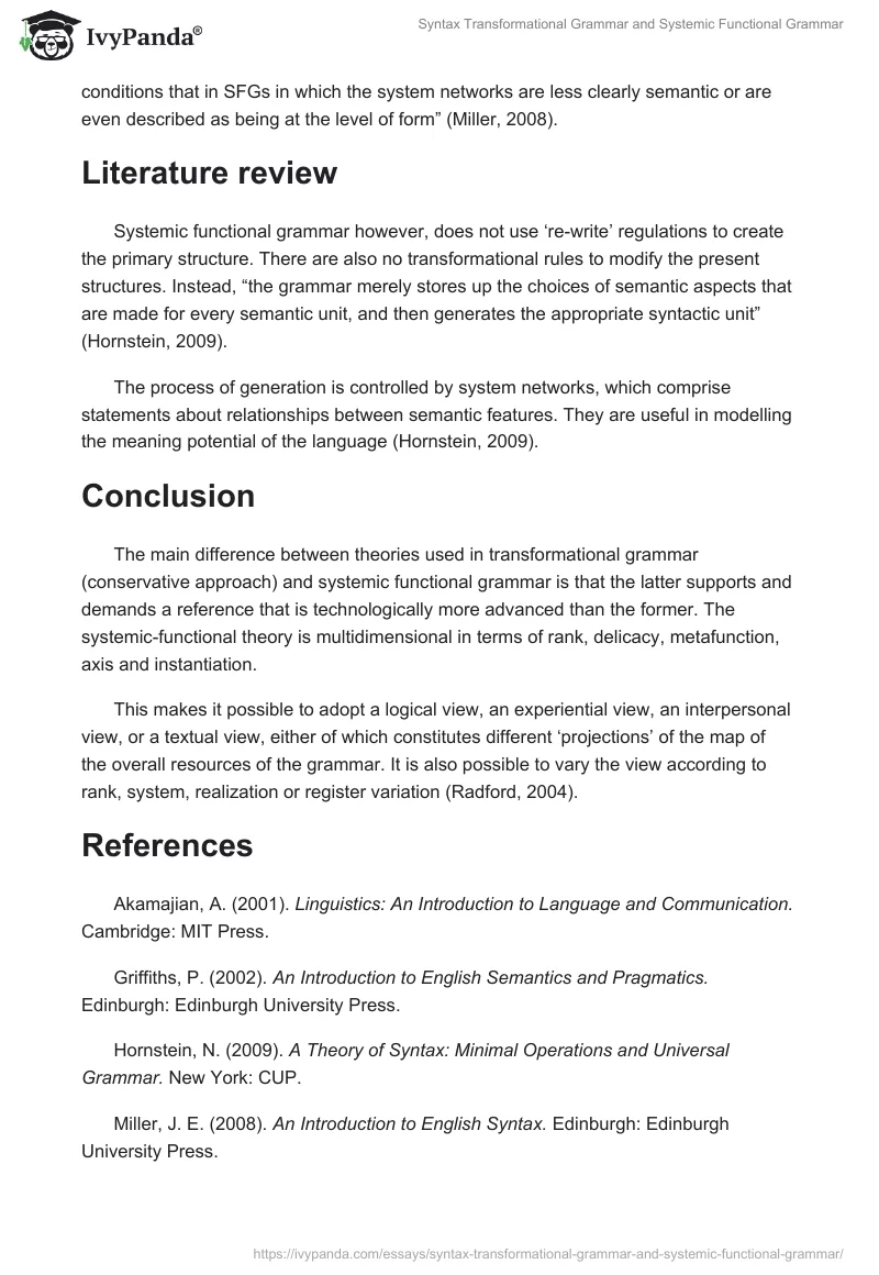 Syntax Transformational Grammar and Systemic Functional Grammar. Page 3