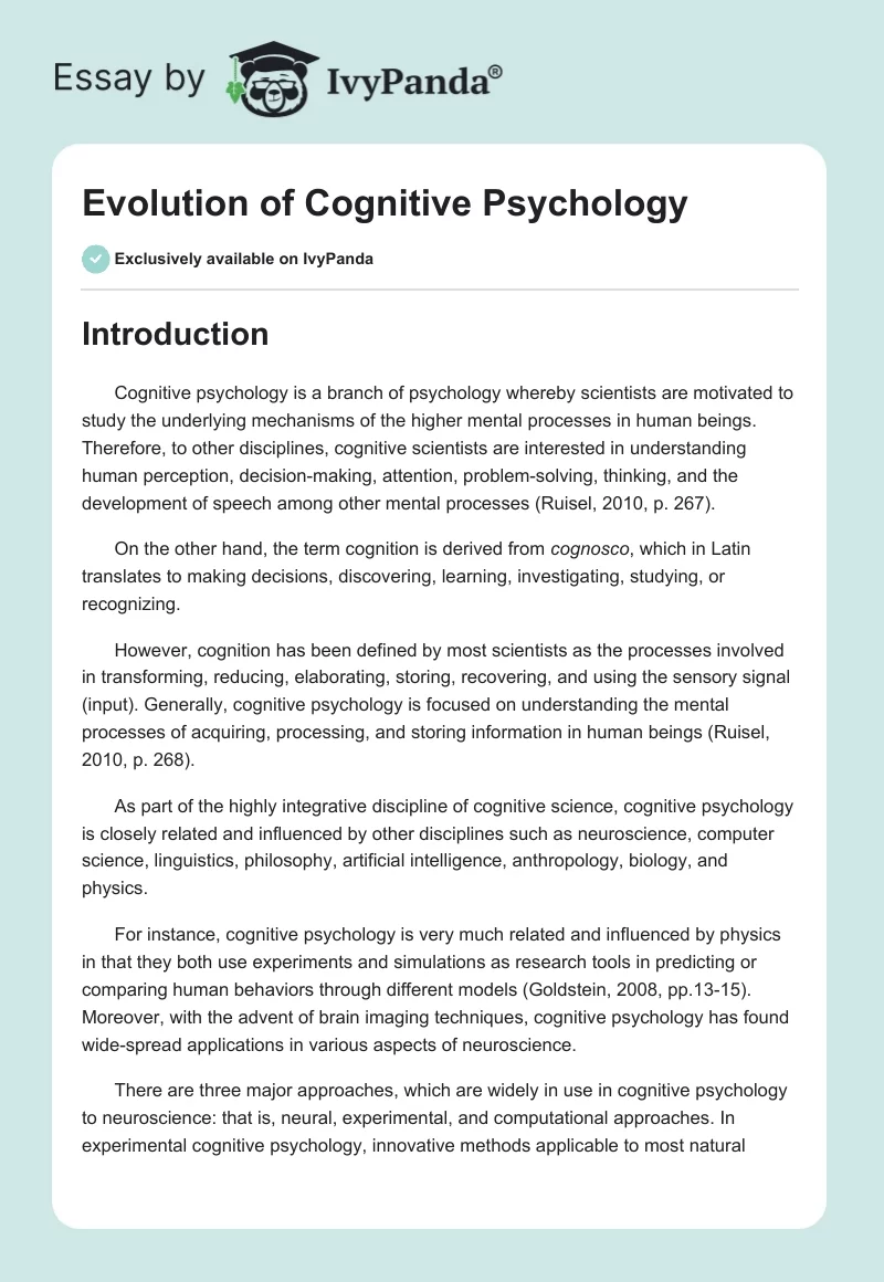 Evolution of Cognitive Psychology. Page 1