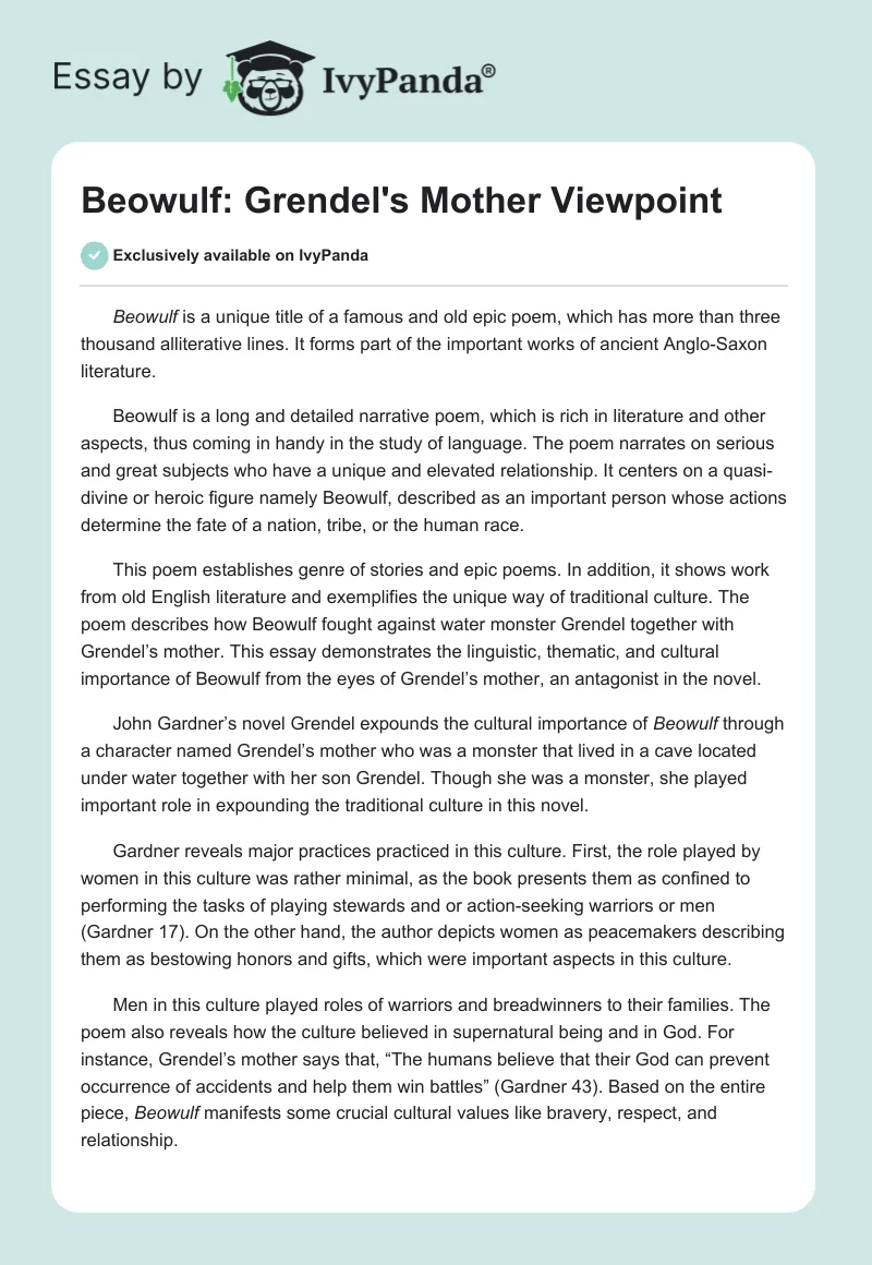 Beowulf: Grendel's Mother Viewpoint. Page 1