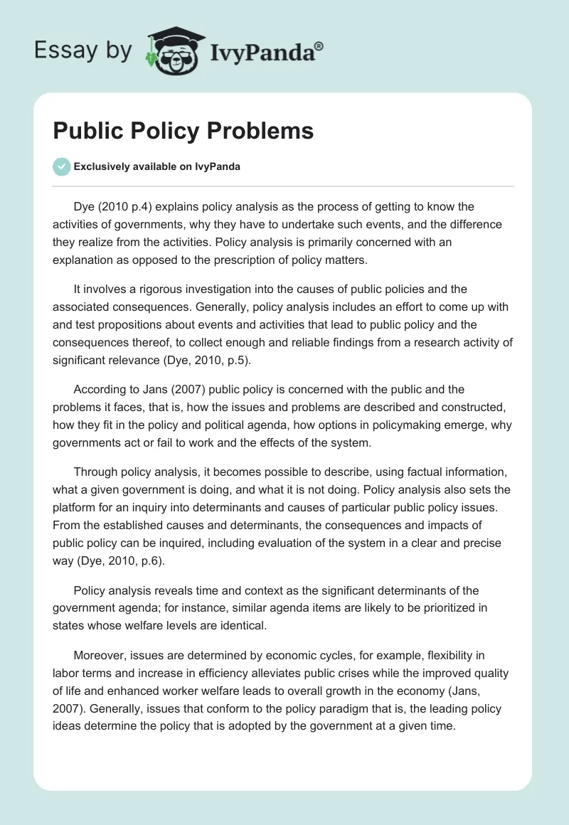 Public Policy Problems. Page 1