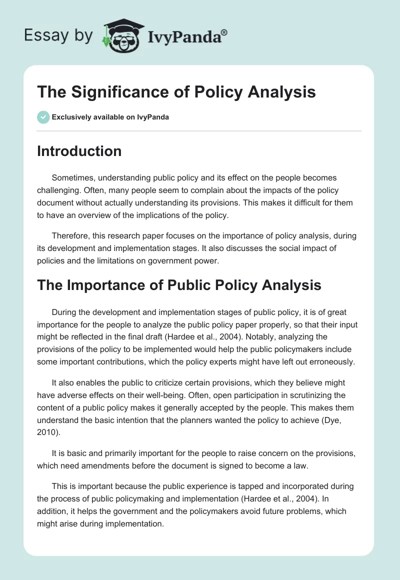 The Significance of Policy Analysis. Page 1