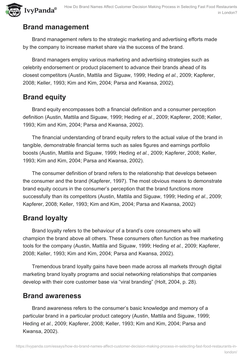 How Do Brand Names Affect Customer Decision-Making Process in Selecting Fast Food Restaurants in London?. Page 5