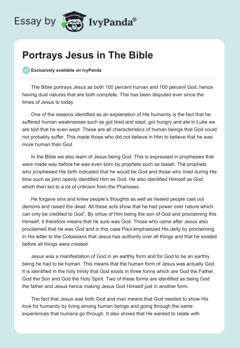 Portrays Jesus in the Bible. Page 1