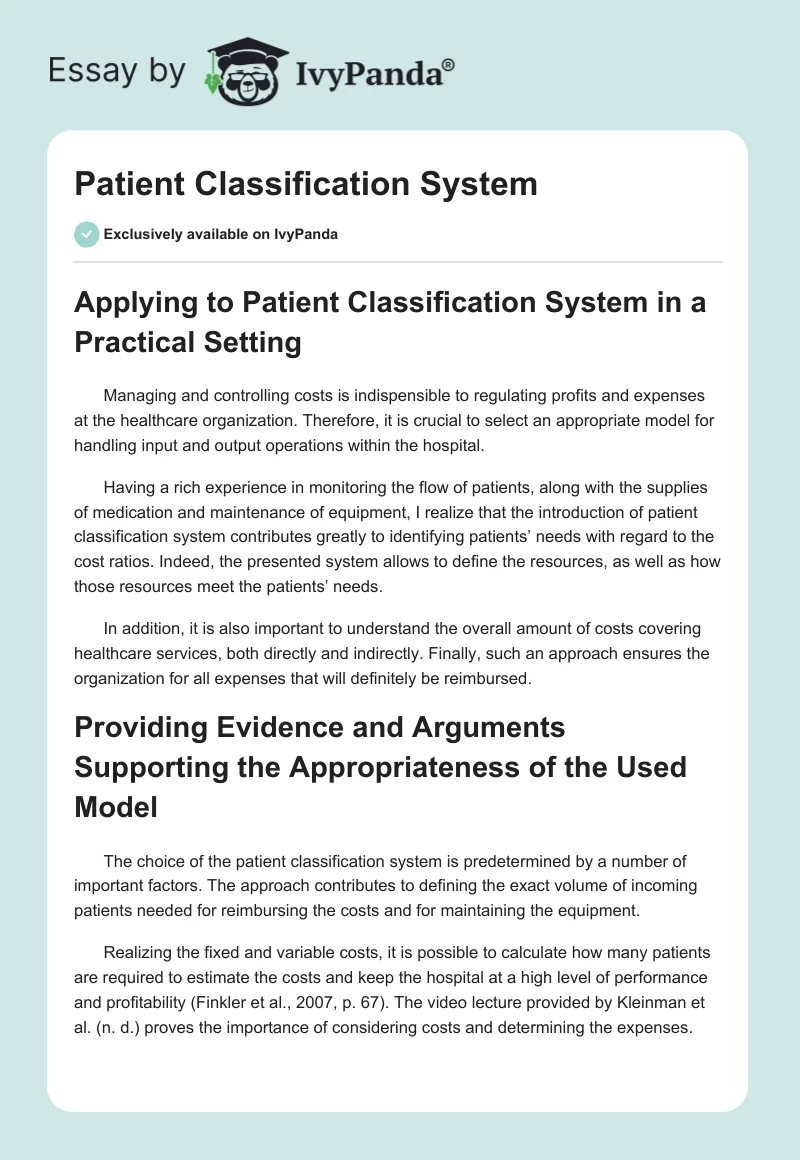 Patient Classification System. Page 1
