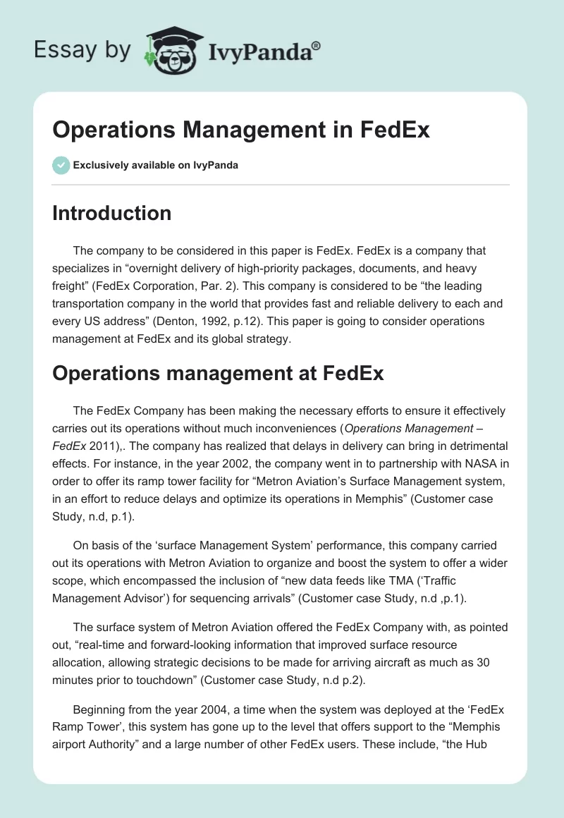 Operations Management in FedEx. Page 1