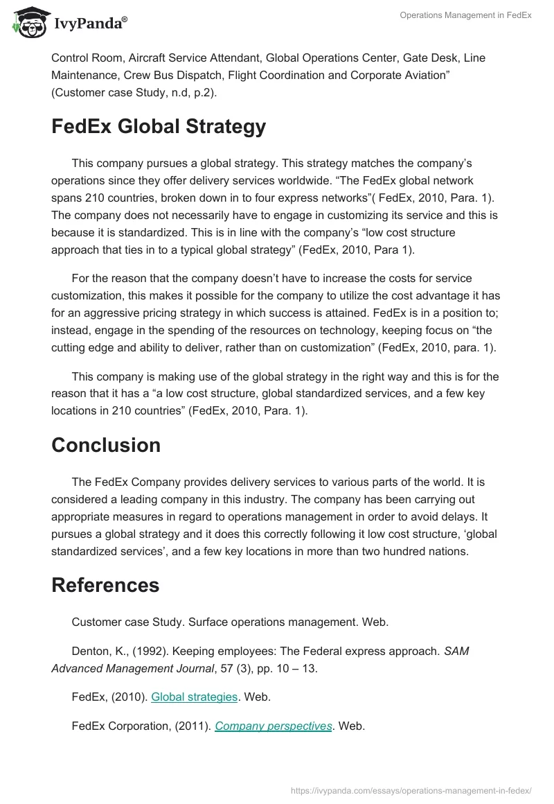 Operations Management in FedEx. Page 2