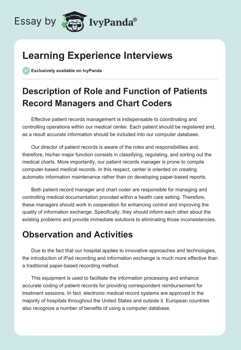 Learning Experience Interviews. Page 1