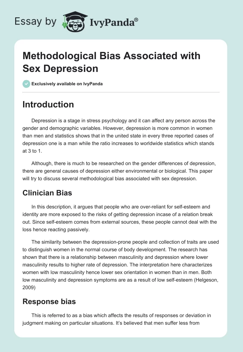 Methodological Bias Associated with Sex Depression. Page 1