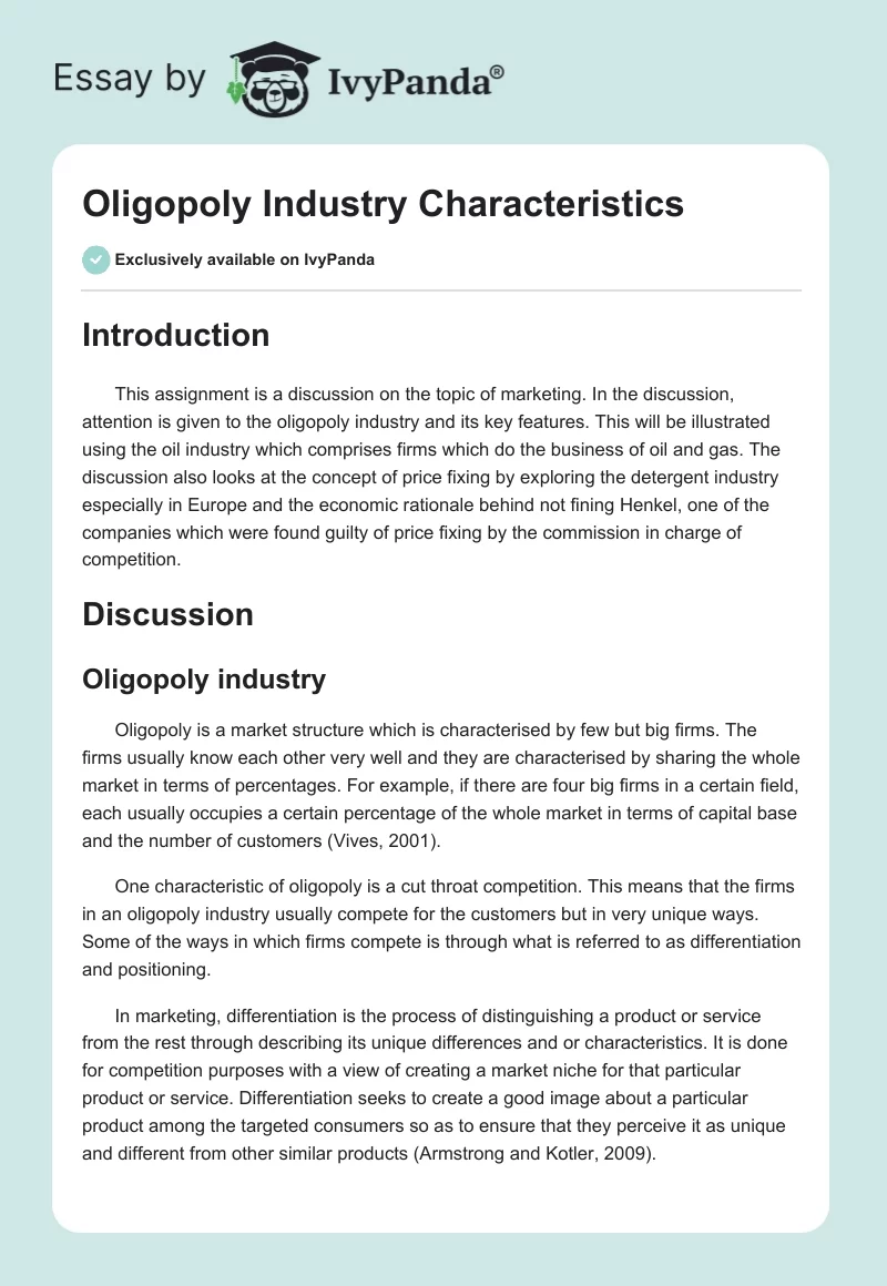 Oligopoly Industry Characteristics. Page 1