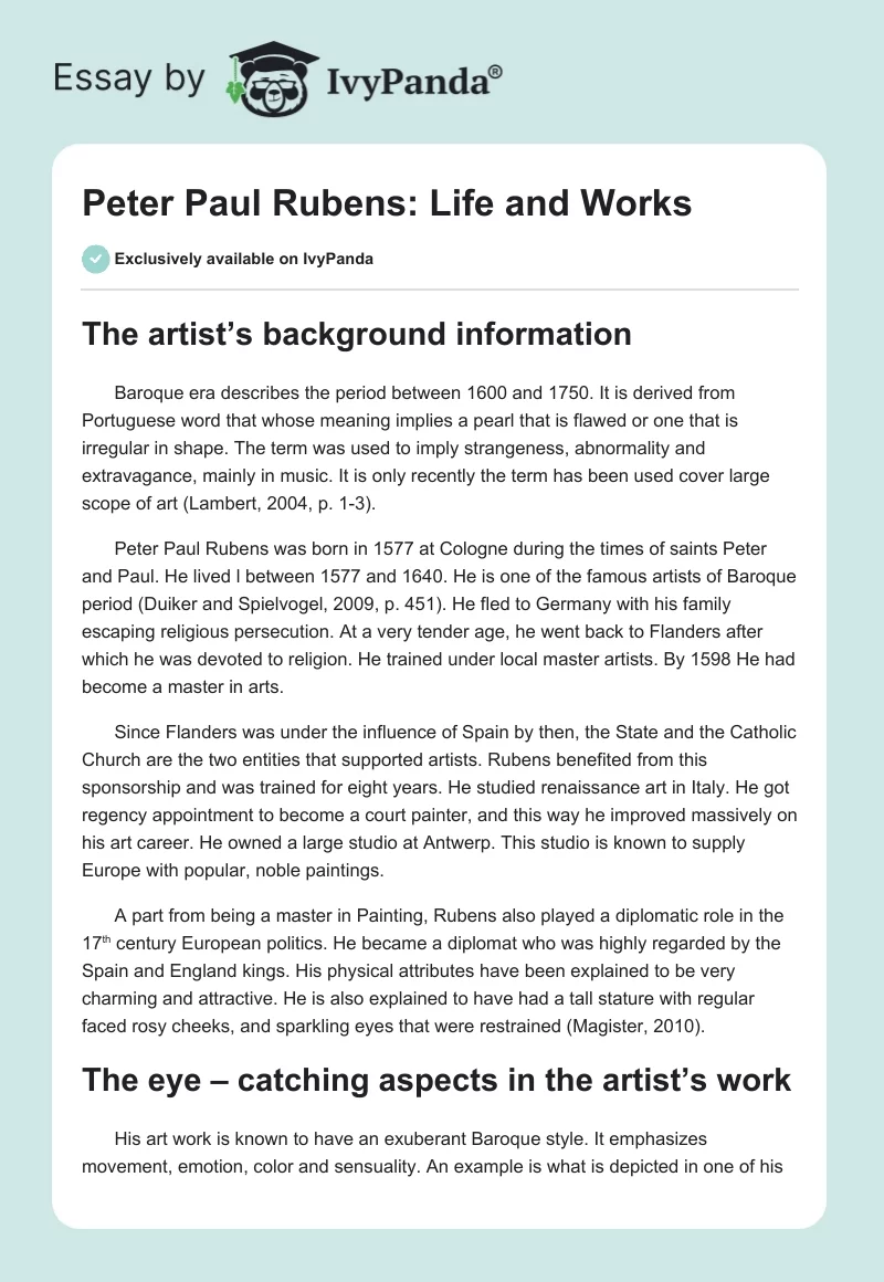 Peter Paul Rubens: Life and Works. Page 1
