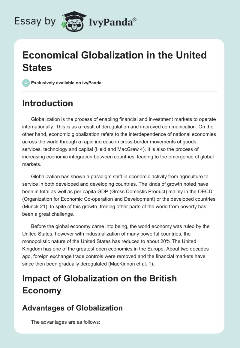 Economical Globalization in the United States. Page 1