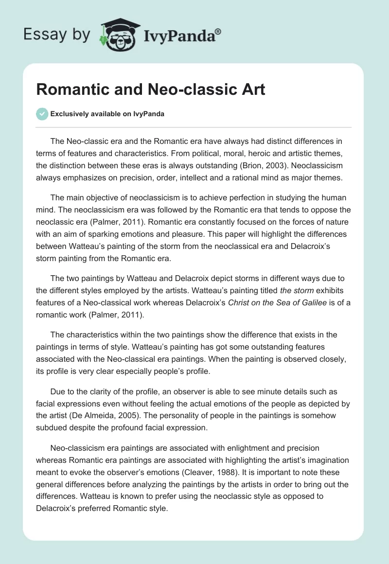 Romantic and Neo-classic Art. Page 1