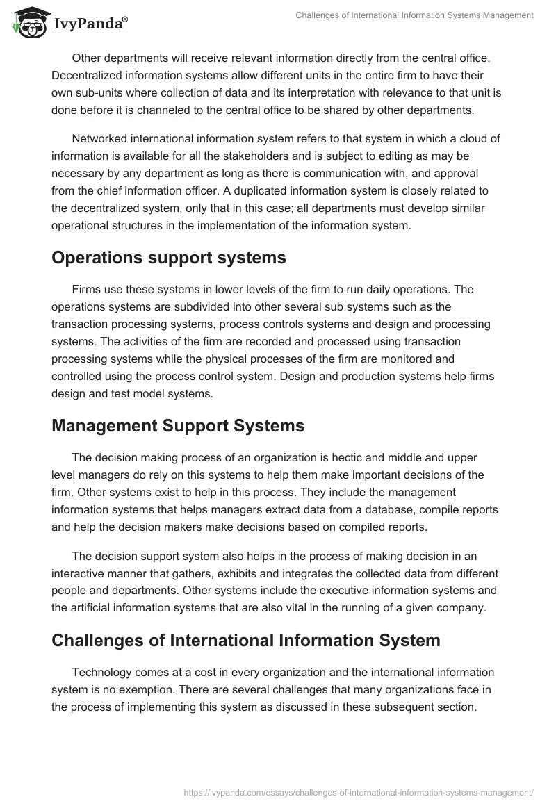 Challenges of International Information Systems Management. Page 4