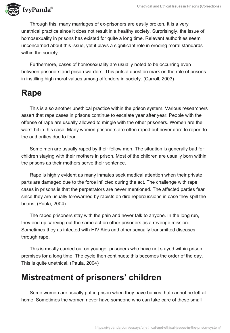 Unethical and Ethical Issues in Prisons (Corrections). Page 2