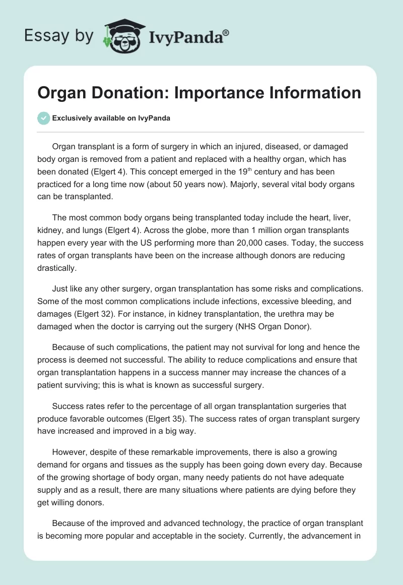 Organ Donation: Importance Information. Page 1