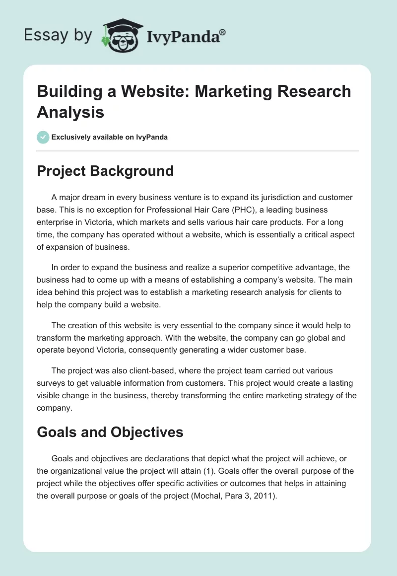 Building a Website: Marketing Research Analysis. Page 1