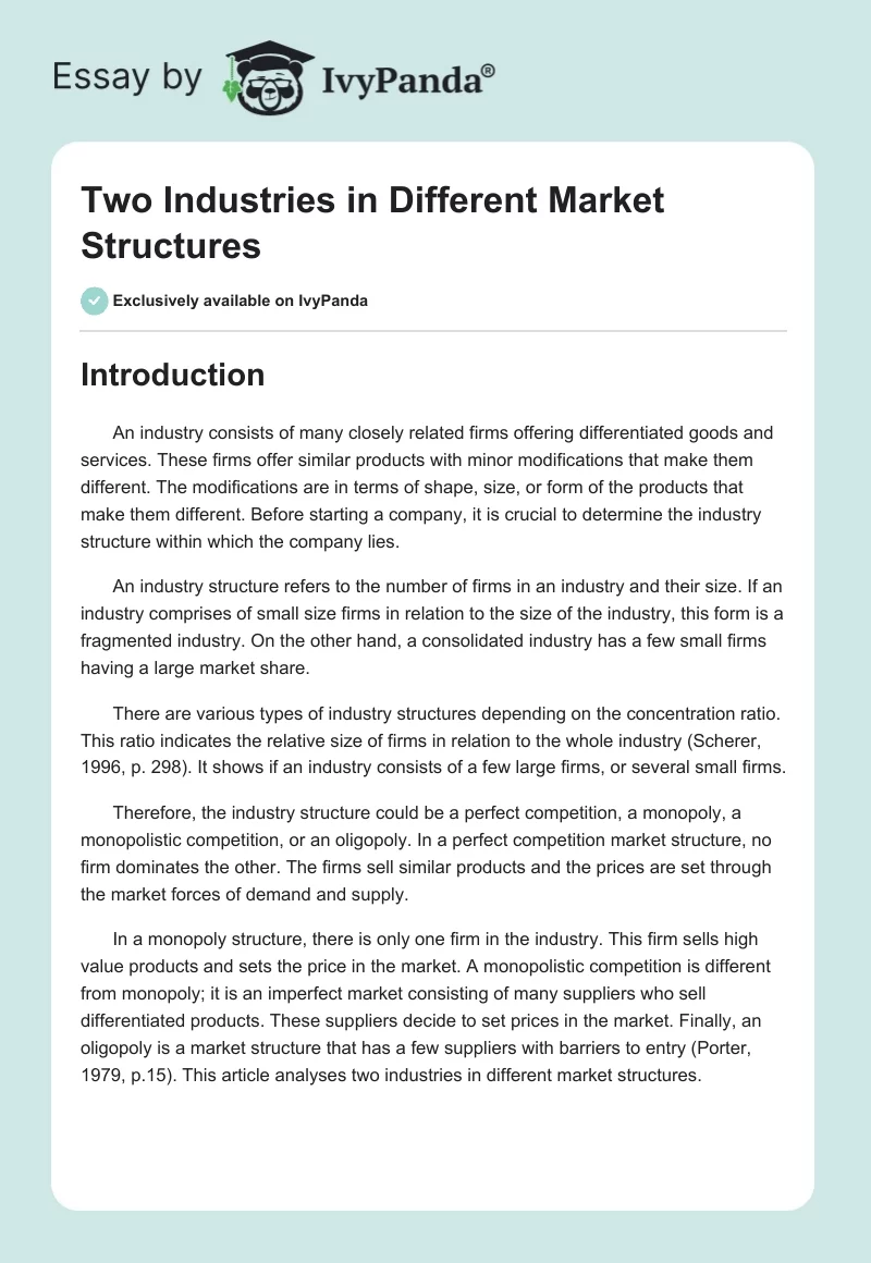 Two Industries in Different Market Structures. Page 1