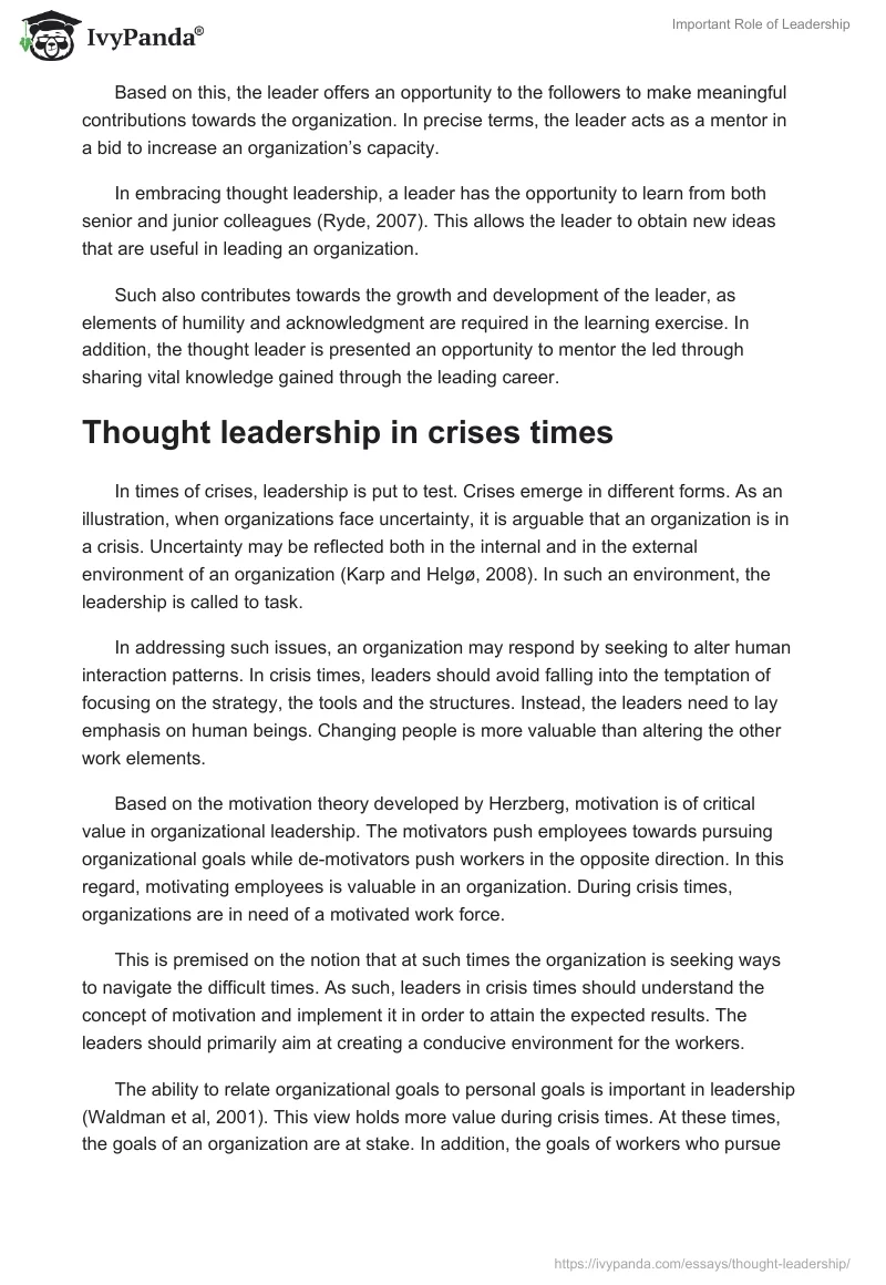 Important Role of Leadership. Page 2
