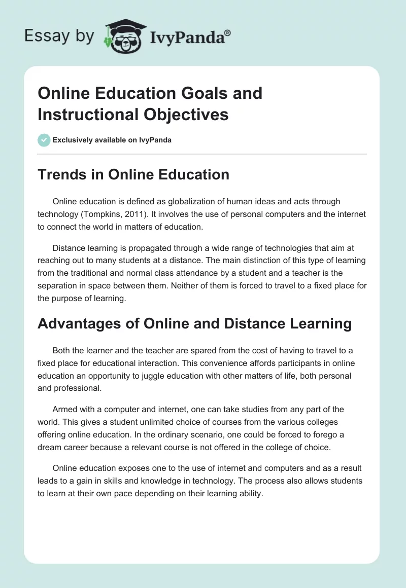 Online Education Goals and Instructional Objectives. Page 1