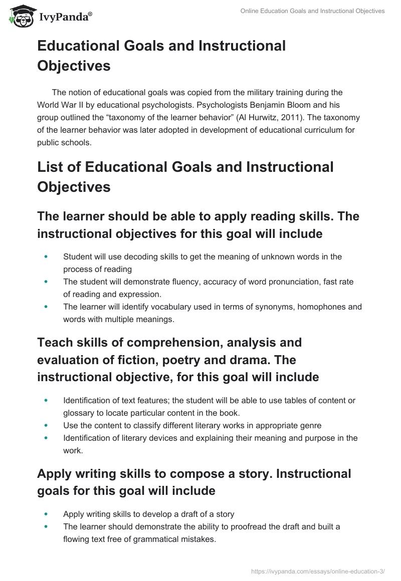 Online Education Goals and Instructional Objectives. Page 5