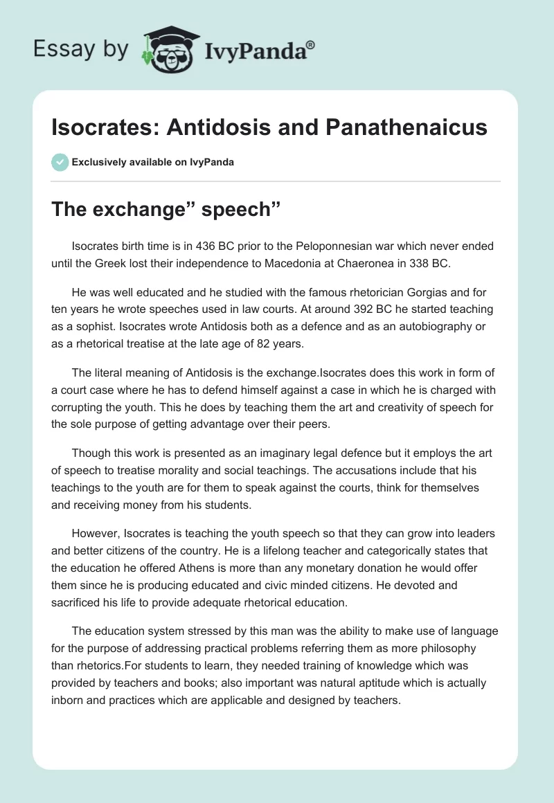 Isocrates: Antidosis and Panathenaicus. Page 1