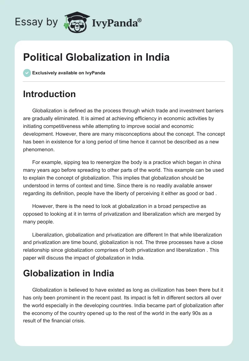 Political Globalization in India. Page 1