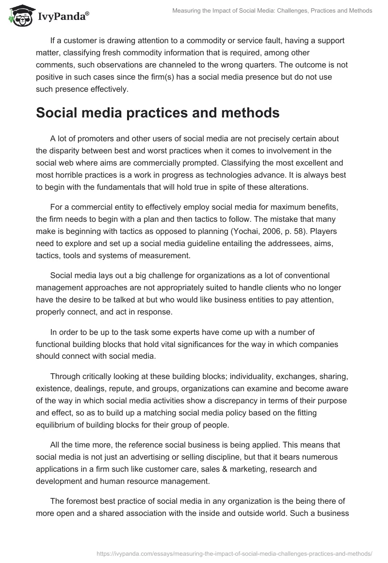 Measuring the Impact of Social Media: Challenges, Practices and Methods. Page 5