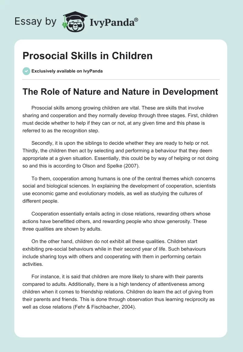 Prosocial Skills in Children. Page 1
